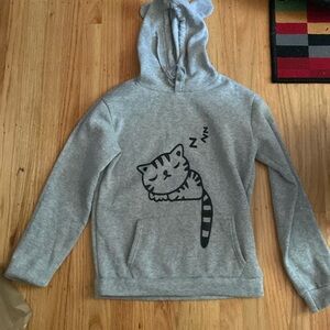 Girls Gray Cat Hoodie